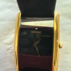 Movado Black Dial Gold Case Watch